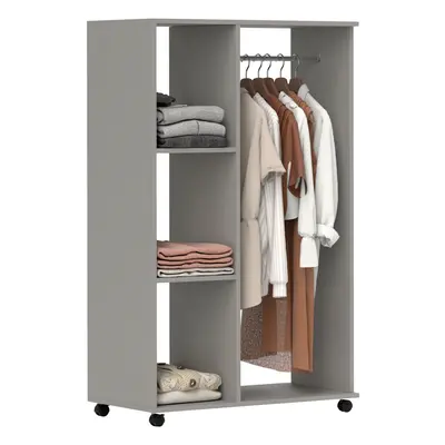 HOMCOM Rolling Open Wardrobe Hanging Rail Storage Shelves, Grey