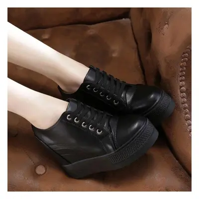 (black, 38) Spring Summer Flat Platform Shoes Women Fashion Sneakers Low-tops 11cm Height Increa