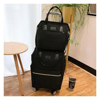 (black, S+L) Short Distance Travel Large Capacity Waterproof Luggage Bag Boarding Trolley Box Li