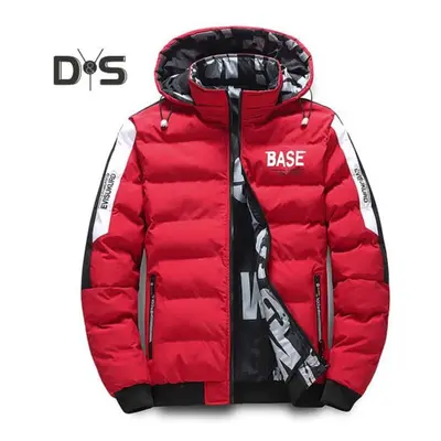 (red, XXXL) Winter Men Cotton Jacket With Detachable Hood Reversible Zipper Pocket Thickened Win