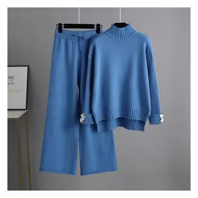 (blue, OneSize) Autumn Winter Knitted Suits Women&apos;s Half Turtleneck Thickened Oversized Swe