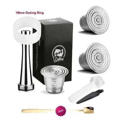 (silver, Capsule+1 Tamper+1 Ring) [i Cafilas][hfg01] Refillable Coffee Capsule Reusable Filter R