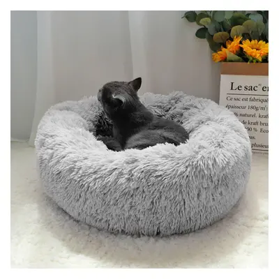 (gray, Diameter 80cm) Plush Cat Bed Room Soft Round Cat Bed Winter Pet Dog Pad Dog Cat Nest Warm