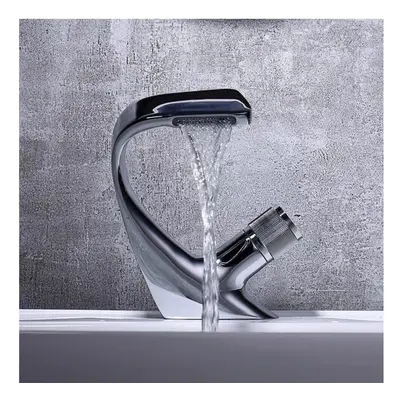 (Silver) Modern Waterfall Faucet Luxury Basin Faucet Bathroom Faucet Deck Installation Sink Cran