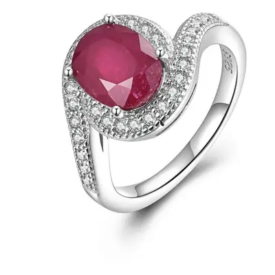 (red, 6#) Sterling Silver Filled Ruby Elegant Ring Natural Gemstones Oval 7*9mm Big Stone For Wo