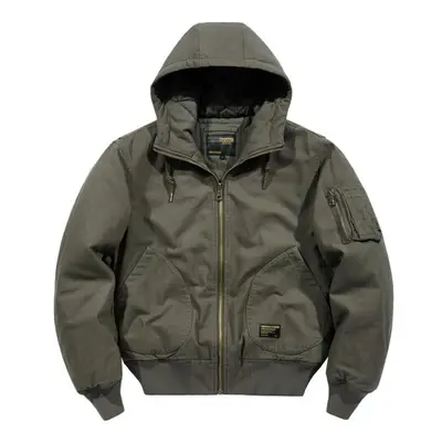 (army green, M) Cotton Coat Men&apos;s Thickened Loose Large Vintage Casual Hooded Work Jacket C