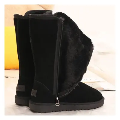 (black, 41) Winter Boots Classic Women Snow Boots Genuine Sheepskin Leather Female Long Boots Wa