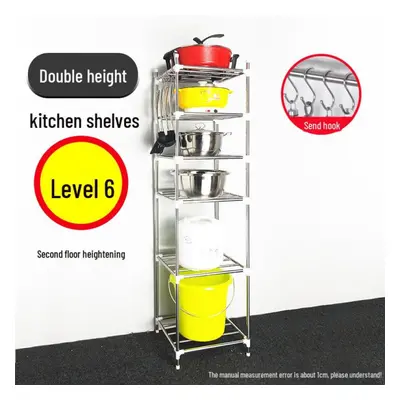 (as the picture, Six layers (double bottom layer)) "stainless Steel Multi-layer Kitchen Rack For