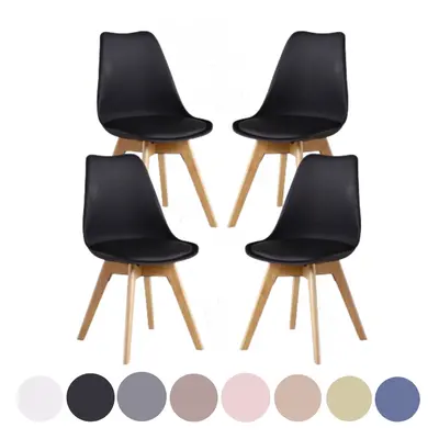 (Black, Set of 4) Lorenzo Dining Chair, Plastic Chair with Leather Cushions for Dining Room Kitc