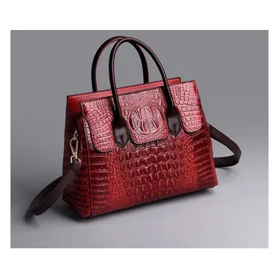 (burgundy) Women Alligator Leather Handbags Designer Women Messenger Shoulder Bags Retro Tote