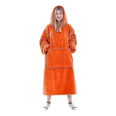 (Orange) Wearable Blanket Sweatshirt For Women And Men, Super Warm And Cozy Blanket Hoodie