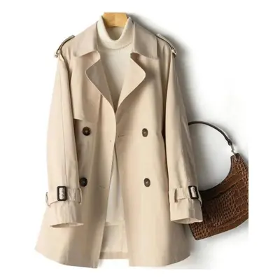 (beige, L) Trench Coat Women Autumn Double-breasted Solid Color Casual Jacket Versatile And Comf