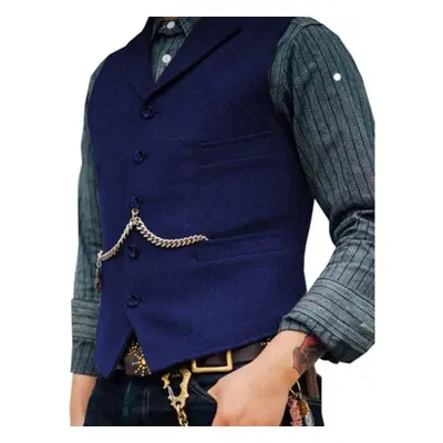 (blue, S) Men&apos;s Suit Vest Brown Herringbone Wedding Waistcoat Steampunk Style