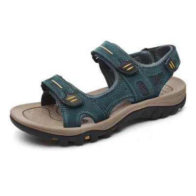 (gray, 44) Mens Large Size Genuine Leather Men Sandals Summer Men Beach Sandals Outdoor Sandals 