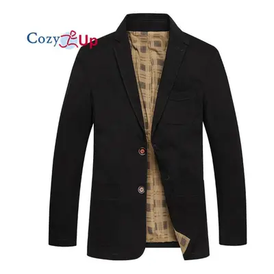 (black, 5XL) Cozy Up Men&apos;s Retro Wash Slim Two Button Denim Blazer Jacket Casual Sport Coat