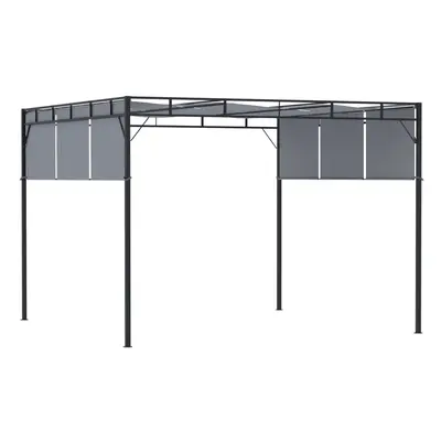 Outsunny 3(m) Steel Pergola Garden Gazebo w/ Retractable Canopy, Dark Grey