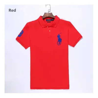 (Red, M) Men's Custom Fit Polo Shirt Cotton Short Sleeve Large Pony Polo Top