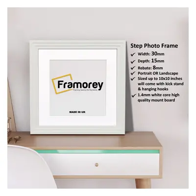 (White With White Mount, 20x20" Pic (24x24" Frame)) Square Size White Picture Frame / Step Style