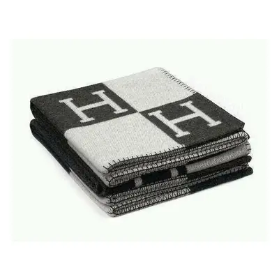 (Black White) Letter H Blanket Artificial Wool Cashmere Throw Cover Sofa Plaid Blankets