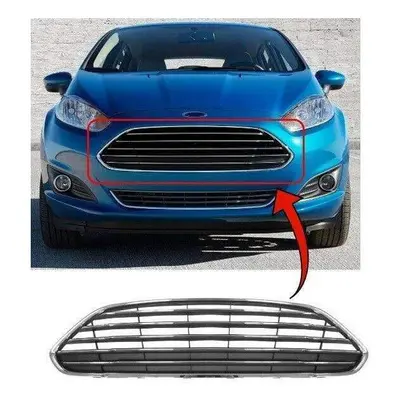 Ford Fiesta Front Bumper Centre Grille Upper Mat Black W/Chrome Moulding