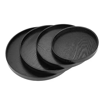 Round Serving Tray, Non Slip Black Circle Tray Decorative Coffee Table Tray, Small Wooden Round 