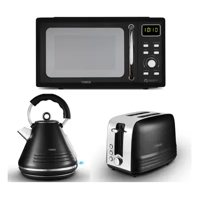 Tower Ash Black Pyramid Kettle, Slice Toaster & Microwave TT24041BLK