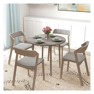 HOMCOM Foldable Dining Table, Round Drop Leaf Table, Wood Legs, Grey