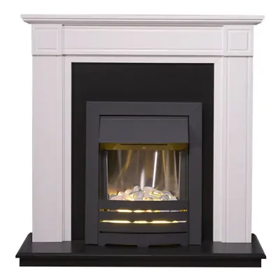 Adam Georgian Fireplace Suite in Pure White with Helios Electric Fire in Black, Inch