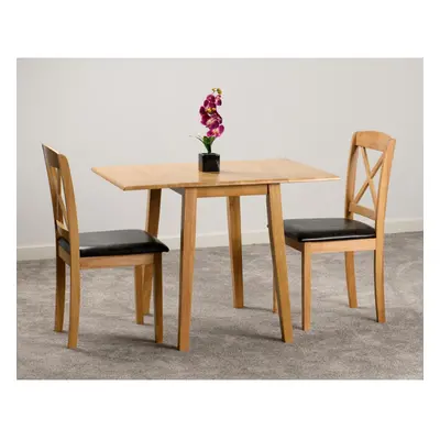 Seconique Mason Oak Double Drop Leaf Dining Table & Brown Faux Leather Chairs