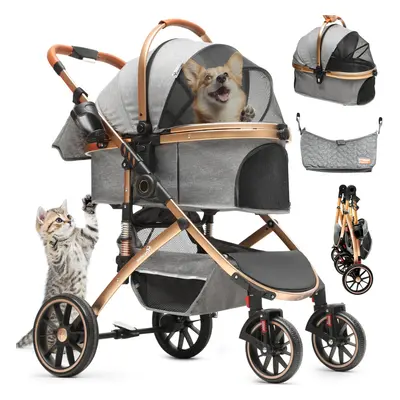 YITAHOME Pet Stroller 3-in-1, One-Click Foldable Cat Dog Stroller, Dog Pushchair, Dog Pram with 