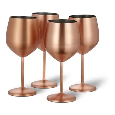 Oak & Steel - Copper Rose Gold Wine Glass Gift Set - Stainless Steel Shatterproof Party Glasses,