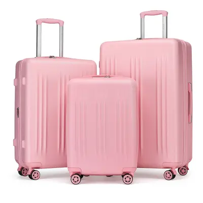 (Pink, 20+24+28 inch) 20/24/28 Inch Expandable ABS+PC Suitcase With TSA Lock