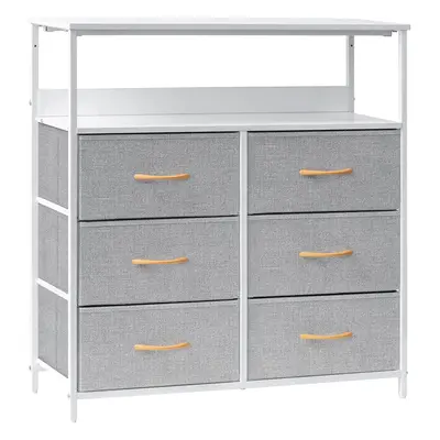 (Snow Gray) Chest of drawers with shelves, easy to assemble fabric storage drawers, drawer dress