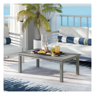 Outsunny Aluminium Outdoor Coffee Table Patio Table w/ Grey Wood Grain Effect