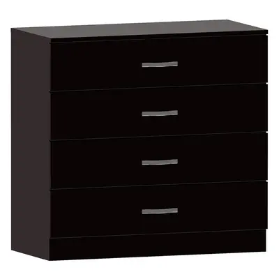 (Black) Black Chest of Drawers, Drawer With Metal Handles and Runners, Unique Anti-Bowing Drawer