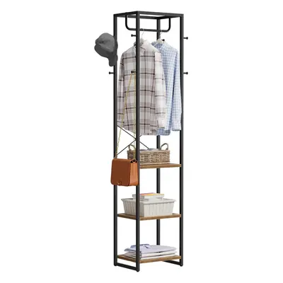 Coat Rack, Corner Coat Stand with 3-Tier and Hooks, Wooden Coat Stand