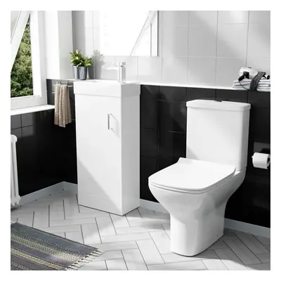 Nes Home 400mm Cloakroom Vanity Basin Unit & Rimless Close Coupled Toilet