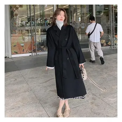 (black, XL) Autumn And Winter Women&apos;s Double-faced Cashmere Coat, Long Section With Elegant