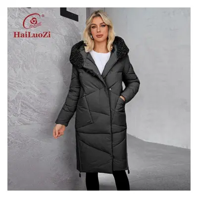 (black, XXXL) Hailuozi New Women&apos;s Winter Coat Large Pockets Hooded Cotton Classic Fashion 