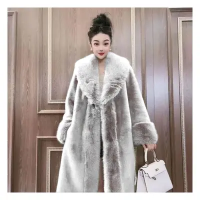 (gray, M) Fur Women&apos;s Imitation Mink Leather Women&apos;s Coat Slim Long Imitation Gold Min