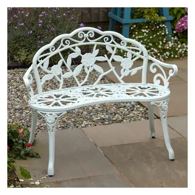 White Cast Iron Garden Bench Metal Frame Seater Patio Chair Outdoor Seating