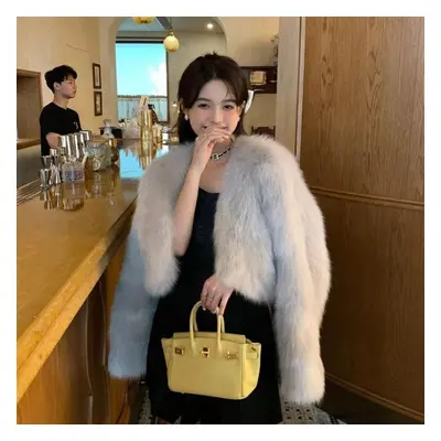 (gray, M) Fashionable Faux Fur Coat For Women Thickened Winter Jacket Short Length Autumn And Wi