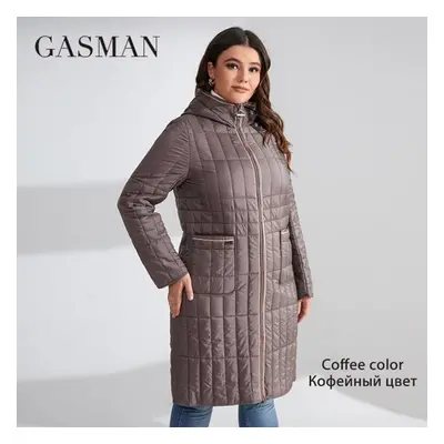 (coffee, 3XL) Gasman Women&apos;s Winter Down Jacket Plus Size Long Classic Design Zipper Pocket