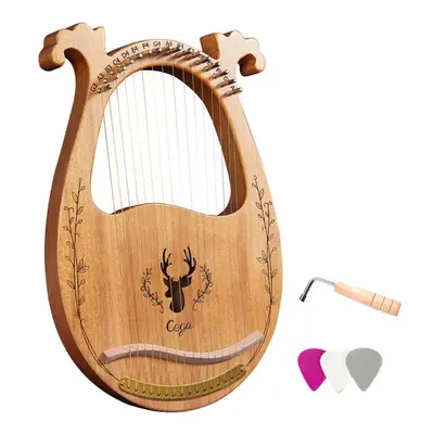 (as the picture) 16-string Wooden Lyre Harp Resonance Box String Instrument With Tuning Wrench 3