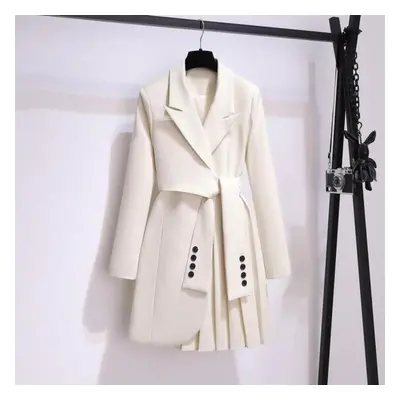 (apricot, XXL) Spring Autumn Fashion Office Lady Slim Mini Pleated Blazer Dress Women&apos;s Lac