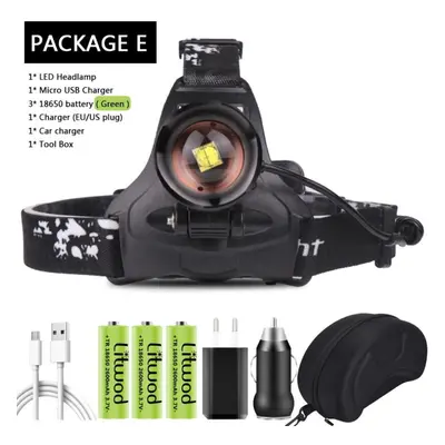 (Package E) Super Xhp160 Most Powerful Led Headlamp High Power Led Headlight Rechargeable Head F