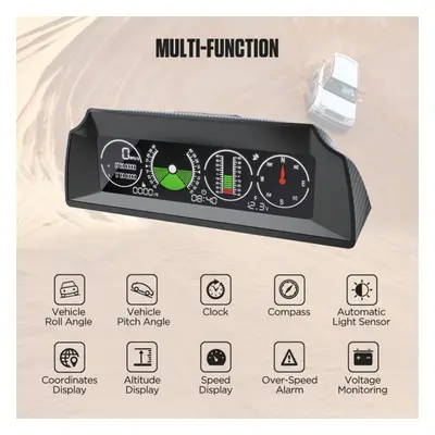 Autool X90 Car Slope Meter Inclinometer Car Compass Hud Pitch Tilt Angle Protractor Clock Latitu