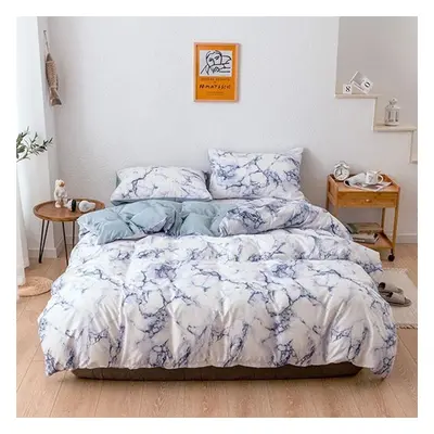 (blue, US-King(3pcs)) Bedding Marble Pattern Plain Print Quilt Cover Sheet Three Or Four Piece S