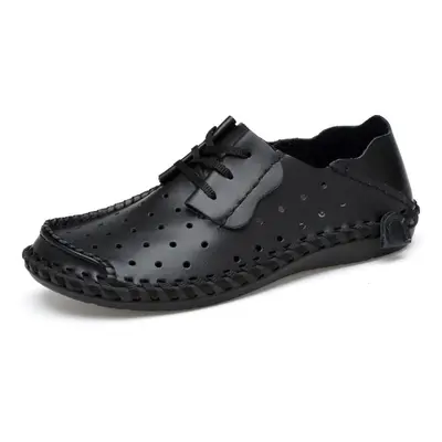 (black, EU: 48) Men's Moccasins Handmade Summer Driving Shoes Comfort Flats Casual Lacing Plus S