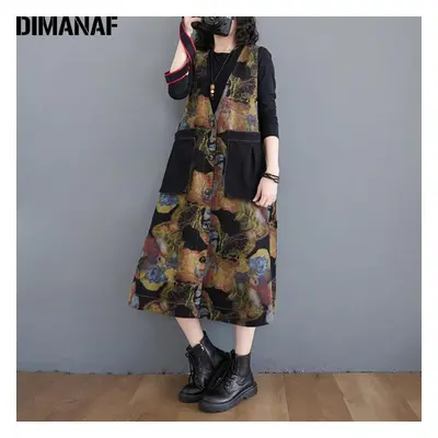 (brown, One Size) Dimanaf Plus Size Women Dress Vintage Elegant Lady Vestido Sleeveless Floral P